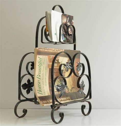 Vintage Wrought Iron Tier Magazine Rack Black Metal Book By