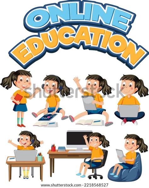 Set Kids Using Tablet Laptop Illustration Stock Vector Royalty Free