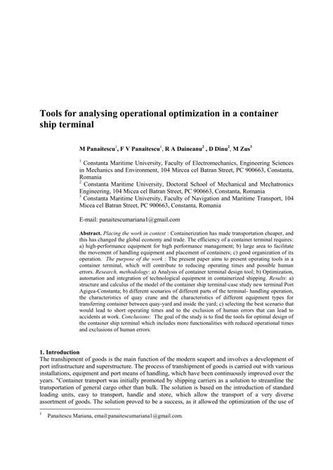 Pdf Tools For Analysing Operational Optimization In A Container Ship