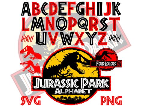 Jurassic Park Alphabet Font Bundle Jurassic World Png Cliparts For Sublimation Jurassic Park