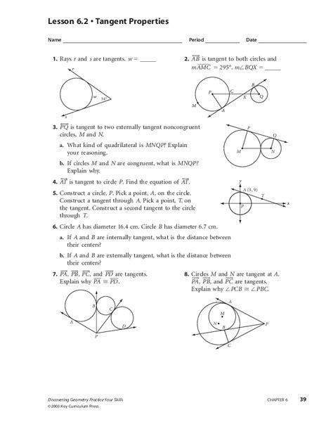 Tangent Properties Worksheet For 10th Grade Lesson Planet