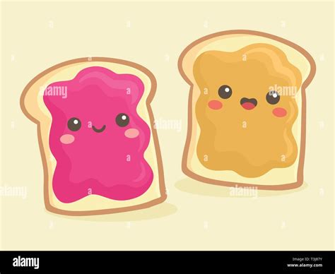 Cute Peanut Butter And Jelly Jam Loaf Bread Sandwich Vector