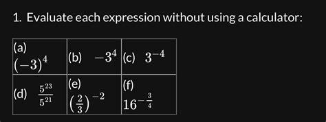 Solved Evaluate Each Expression Without Using A Calculator