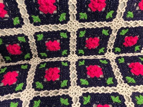 Purple Sparkle And Pink Rose Crocheted Afghan Etsy