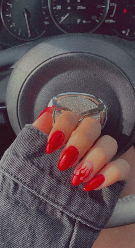 Nails Art Inspo Nailart Flame Red Red Nail Art Almond Acrylic Nails