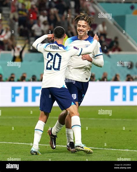 England S Jack Grealish Right Celebrates With Phil Foden After