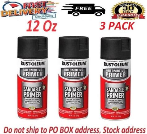 3 Pack Rust Oleum Automotive Sandable Primer Spray Paint 12 Oz Black