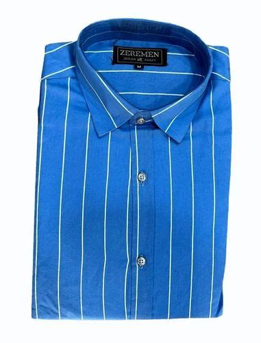 Men Sky Blue Stripes Cotton Shirt Casual Full Sleeves At Rs 550 In