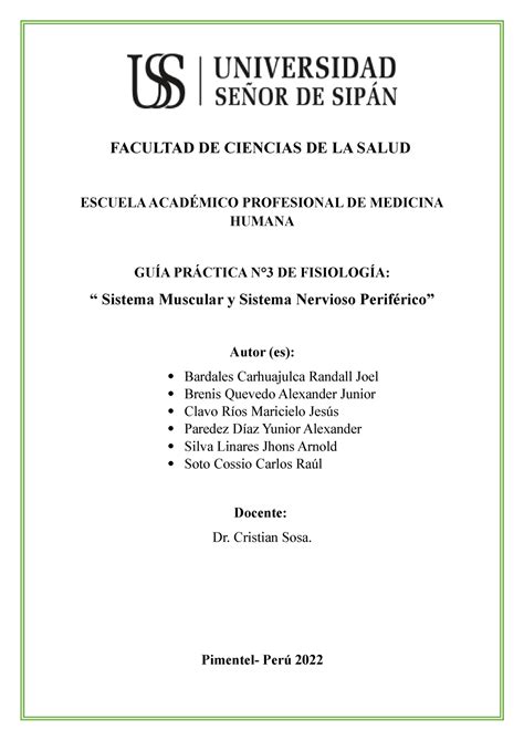 Fisiología GuÍa 3 Facultad De Ciencias De La Salud Escuela AcadÉmico