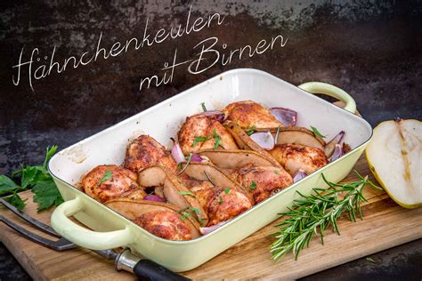 Hähnchenkeulen mit Birnen vom GrillI BBQ Rules I Leckeres Rezept