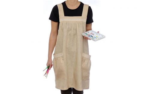 Natural Linen Overalls Linen Apron Dress Tunic Linen Apron Japanese