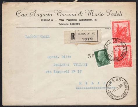 Storia Postale Regno Raccomandata Da Roma Per Milano Filp Eur