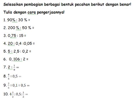 Soal Matematika Kelas 5 SD Pembagian Pecahan Biasa Campuran Persen