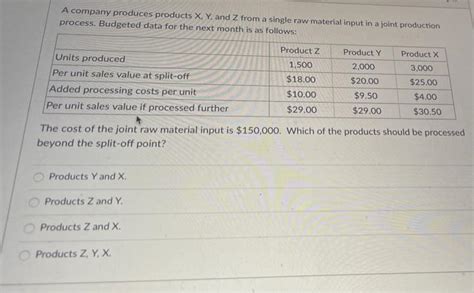 Solved A company produces products X, Y, and Z from a single | Chegg.com