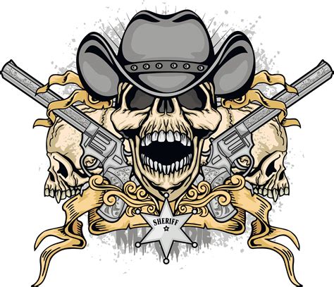 Cowboy Sign With Skull And Guns Grunge Vintage Design T Shirts