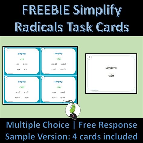 Free Simplifying Radicals Algebra Task Cards Sample Version Made By