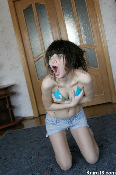 Charming Teen With Dark Hair Kaira 18 Doffs Jean Shorts On Way To Getting Nude CoedCherry