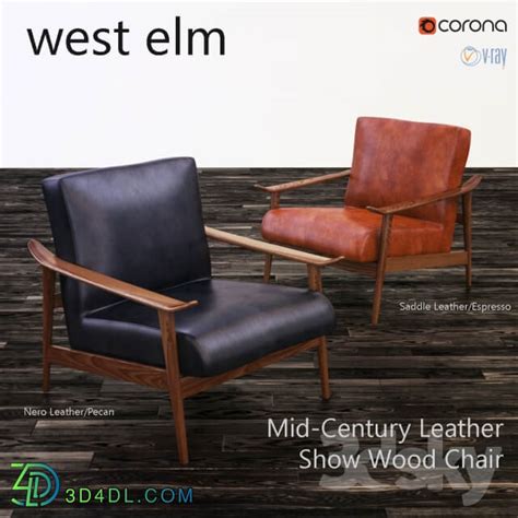 دانلود آبجکت West Elm Mid Century Leather Show Wood Chair مرجع دانلود