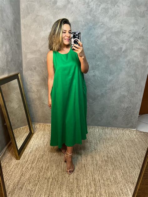 Vestido Em Linho Bolsos Laterais Marikitta Roupas