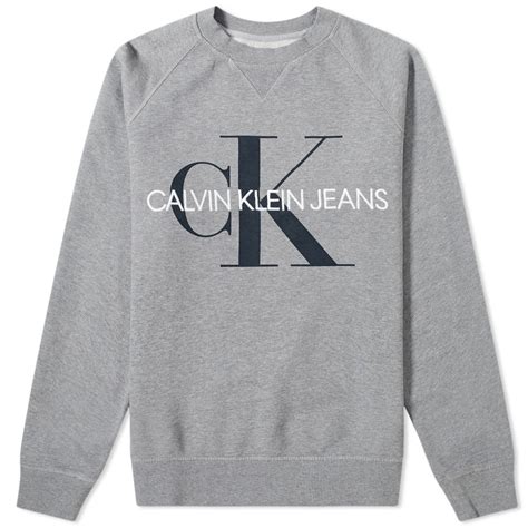 Calvin Klein Washed Monogram Crew Sweat Mid Heather Grey End Ar