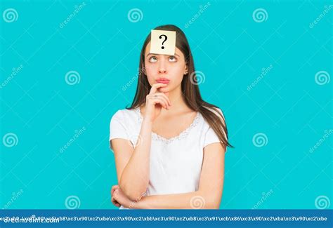 Thinking Woman With Question Mark Looking Up Doubtful Girl Asking