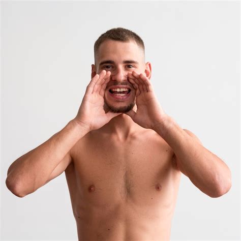 Free Photo Front View Of Shirtless Man Shouting