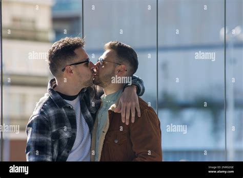 A Portrait Of Happy Gay Couple Outdoors Stock Photo Alamy