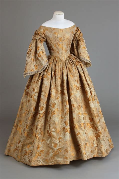 1855 65 Gold And Cream Brocade Ball Gown From The Chester County