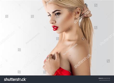 Profile Portrait Sexual Blonde Woman Studio Stock Photo