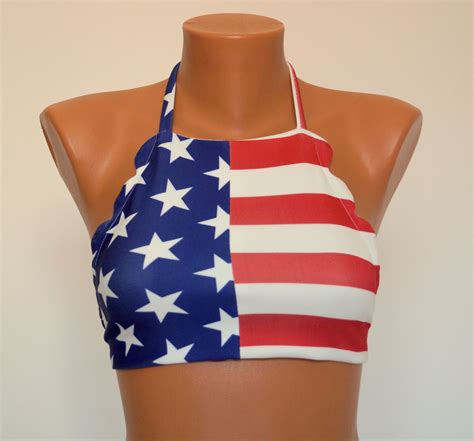 American Flag Bikini Top Scalloped USA Flag High Neck Halter Etsy