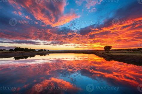 Calm River Reflecting Sunset Sky. Generative AI 31581437 Stock Photo at ...