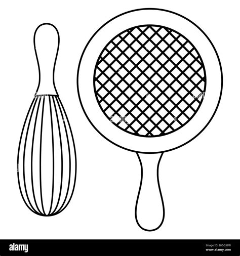 Kitchen Tools Set Of Sieve And Whisk Set For Baking Outline Simple