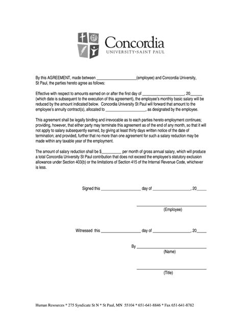 Fillable Online Concordia Csp By This Agreement Made Between Employee