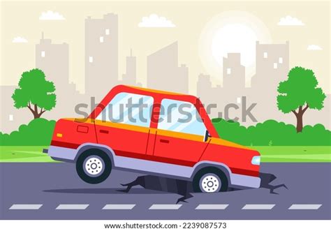 Car Got Into Pothole On Highway Stock Vector Royalty Free