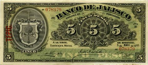 Mexico Banknotes Pesos Bank Note Banco De Jalisco World