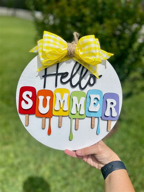 Hello Summer Door Hanger Melting Popsicle Door Hanger Summer Etsy