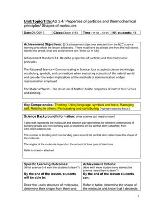 Lesson plan shapes of molecules | PDF