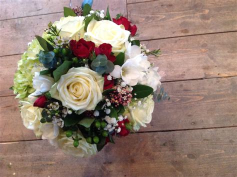 Handtied Bridal Bouquet White Avalanche Roses Burgandy Spray Rose