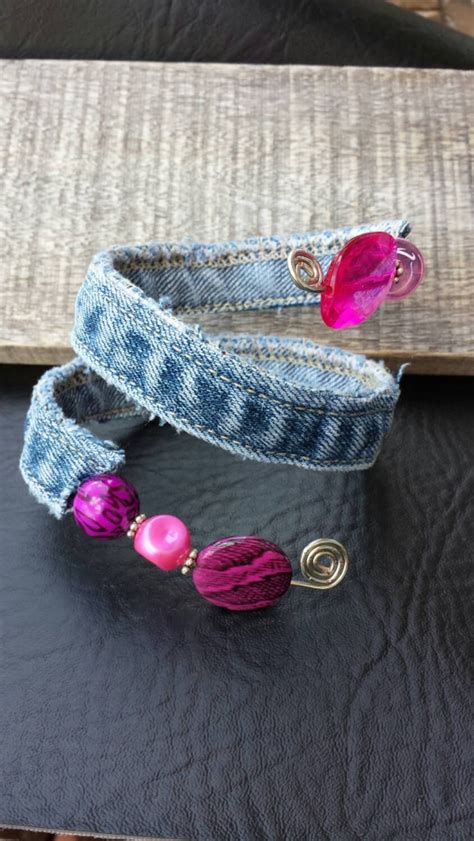 Unique Upcycled One Of A Kind Wire Wrapped Recycled Denim And Bead Wrap