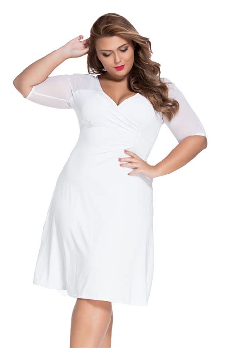 Plus Size Fashion Dress With Lace Top White White Flare Dress Plus