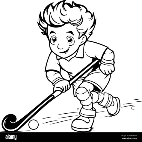 Hockey Player Black And White Cartoon Illustration Vector Art Stock