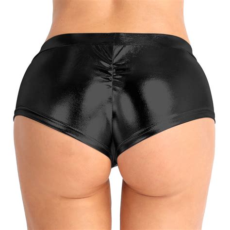 Damen Lederoptik Hotpants Wetlook Kurze Shorts Hosen Unterw Sche Gogo