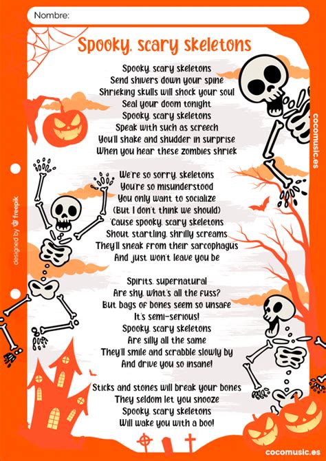 Canción Spooky Scary Skeletons【 Ficha Halloween