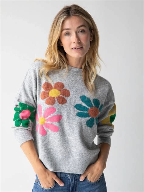 Boxy Intarsia Sweater Ash Flower Unique Sweaters Crochet Sweater