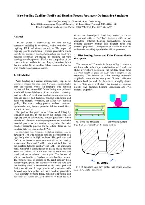 Pdf Wire Bonding Capillary Profile And Bonding Process Parameter