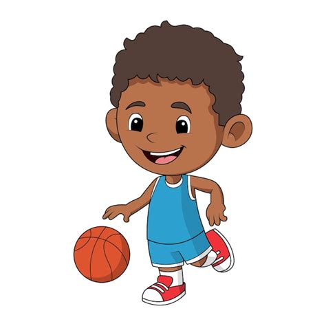 Niedlicher Afroamerikanischer Kleiner Junge Der Basketball Clipart