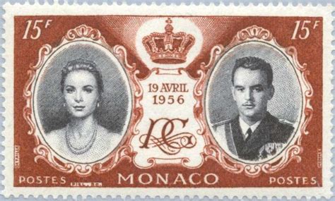 Stamp Grace Kelly Prince Rainier III Crown And Monogram Monaco 1956