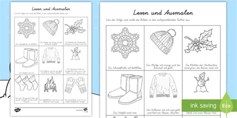 Winterbilder Lesen Und Ausmalen Arbeitsblatt Teacher Made