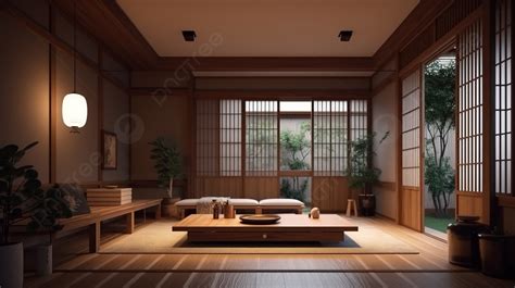 Kamar Jepang Dengan Lantai Kayu 3d Rendering Rumah Bergaya Ruang Tamu