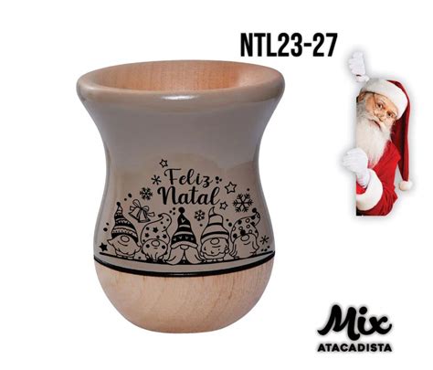 Cuia De Madeira Premium Nude Personalizada Natal Mix Atacadista